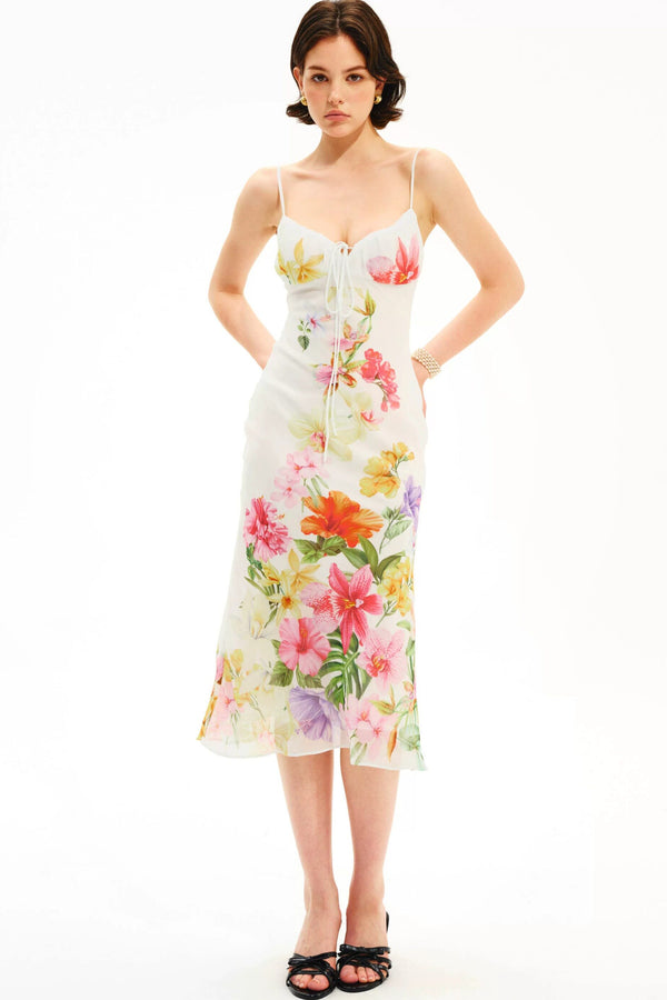 Tropical Floral Print Strap Dress