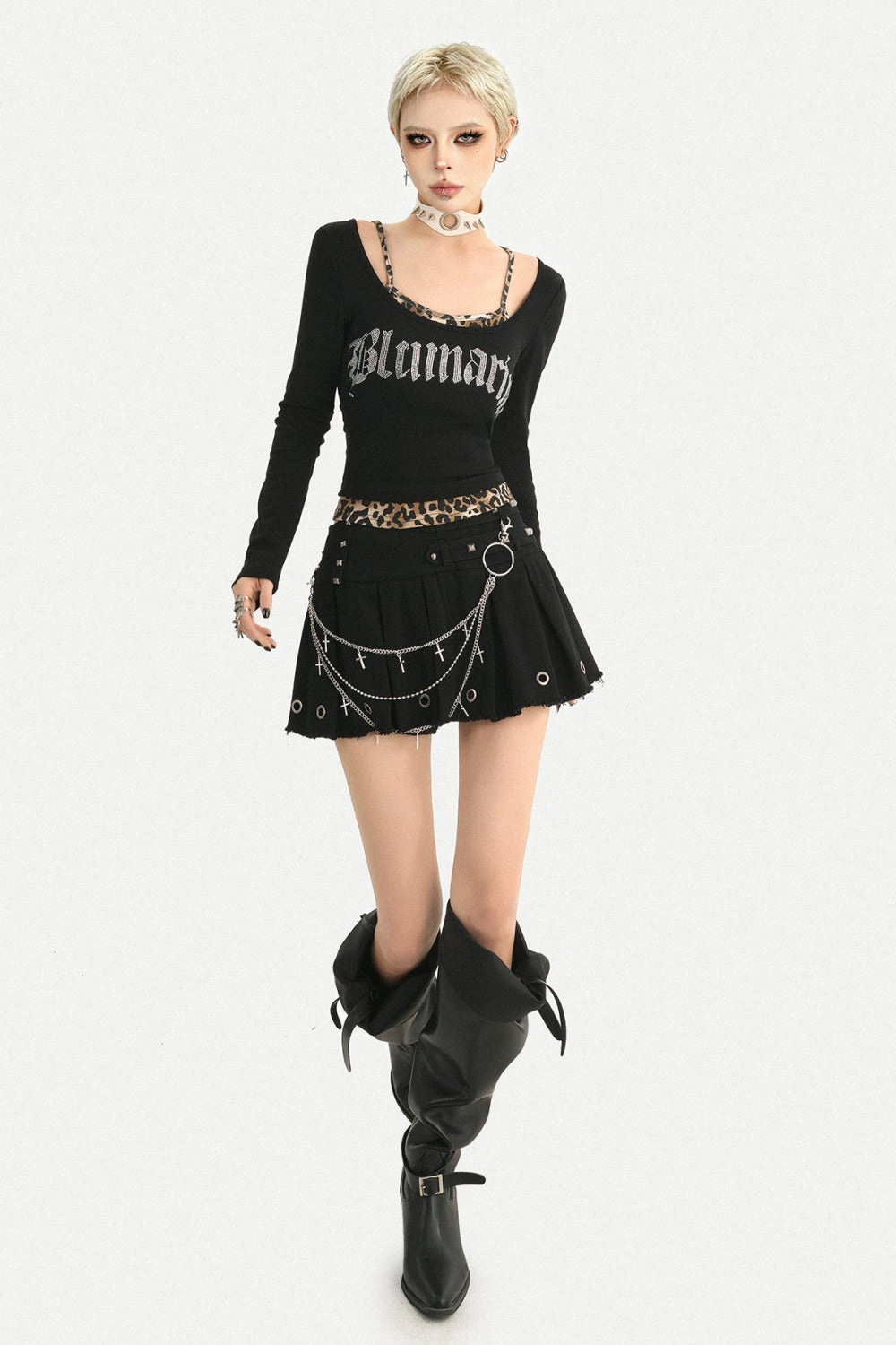 Leopard Layered-Look Letter Print Top