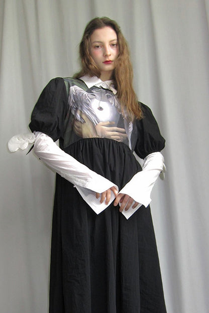 Tempera Oil Painting Print Short-Sleeved Dress