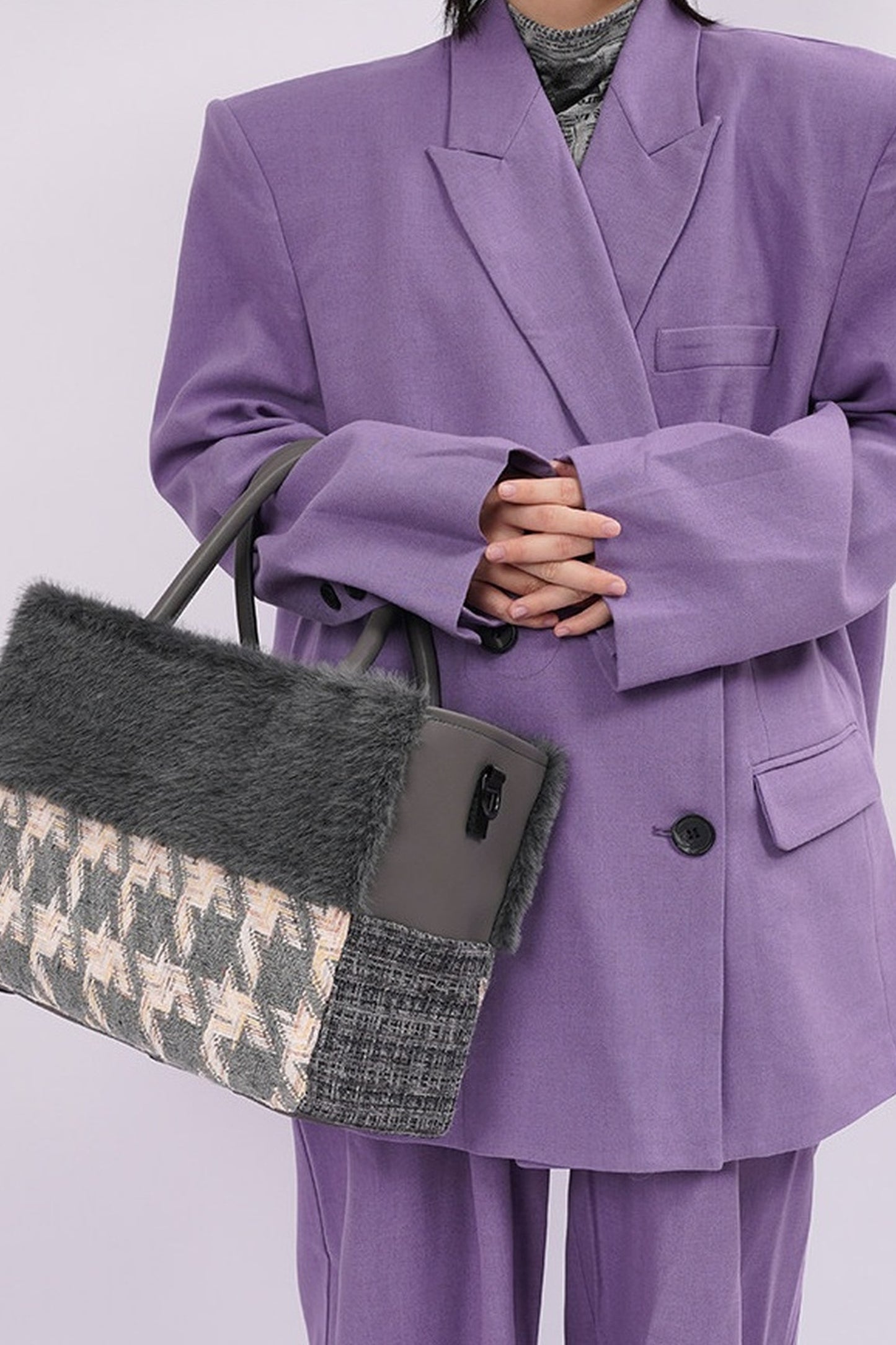 Furry Color-Block Tote Bag