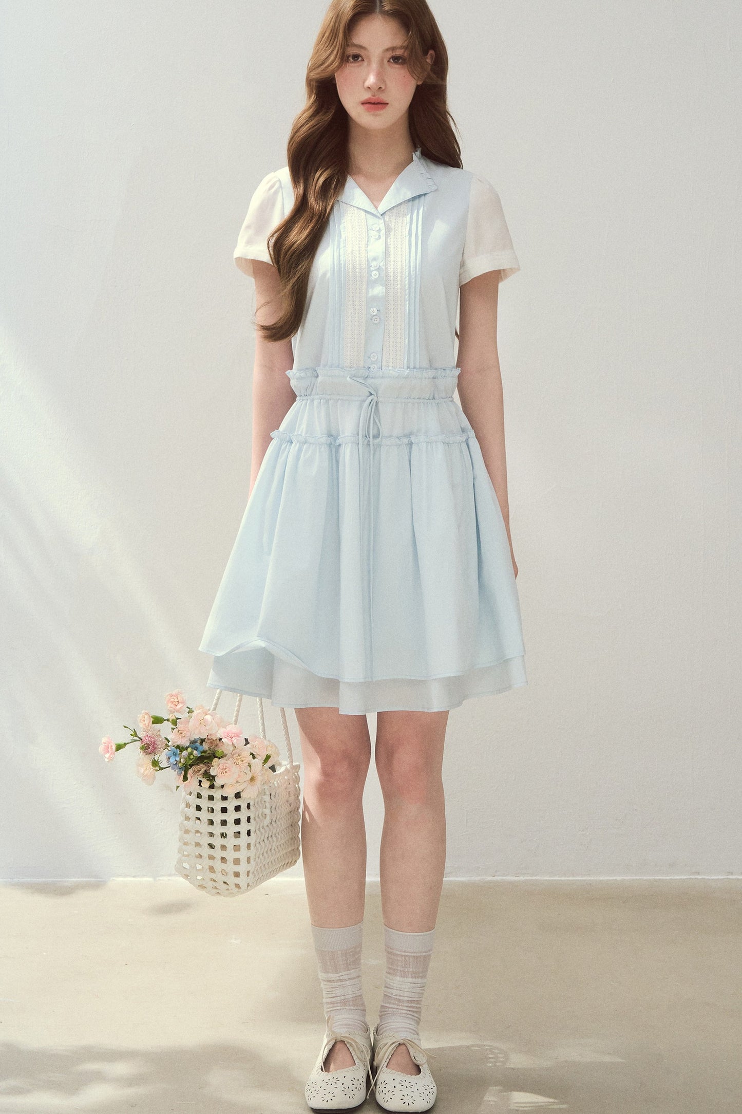 Sea Salt Blue Lyocell Layered Shirt Dress