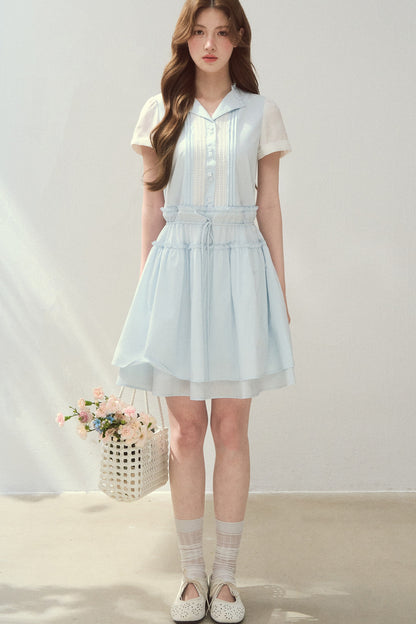 Sea Salt Blue Lyocell Layered Shirt Dress