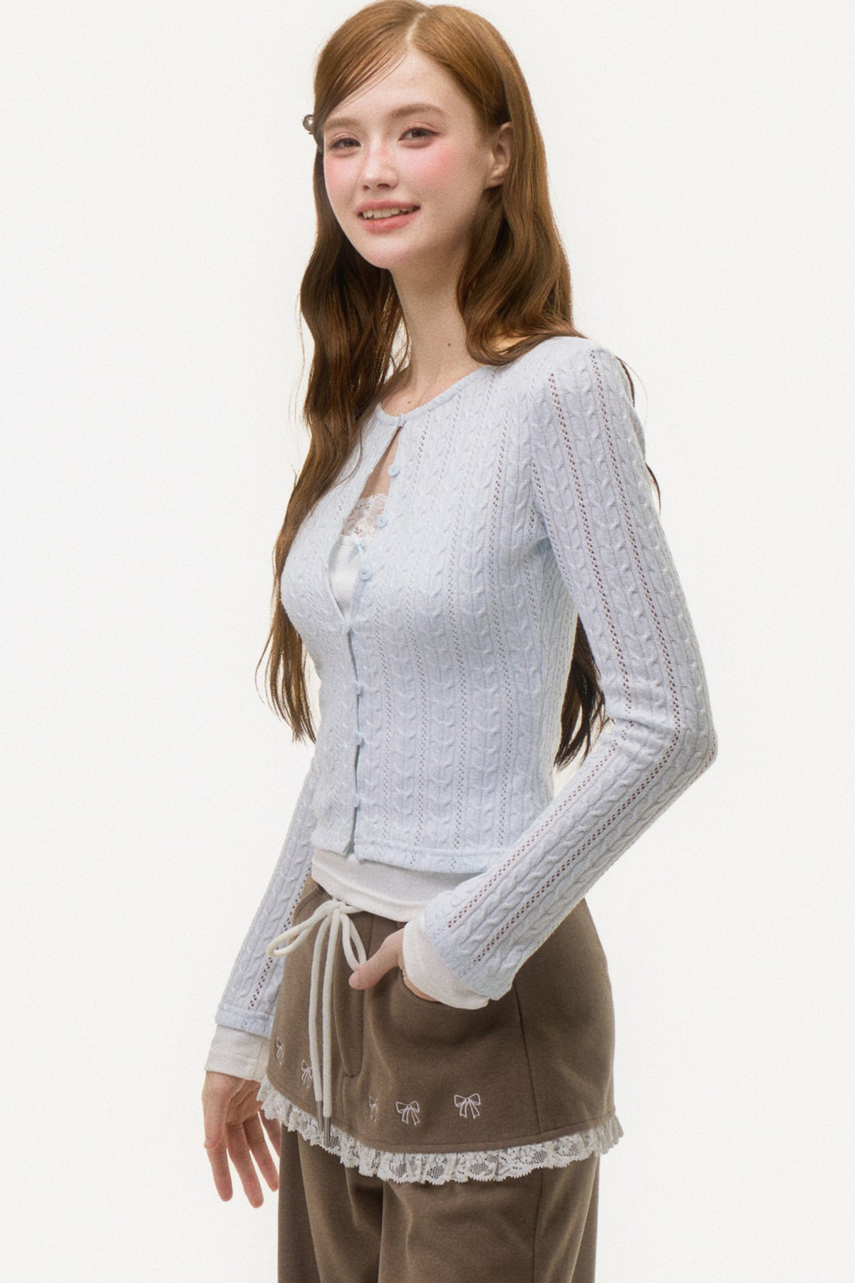 Layered-Look Cable Knit Cardigan