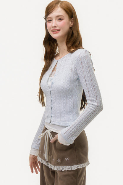 Layered-Look Cable Knit Cardigan