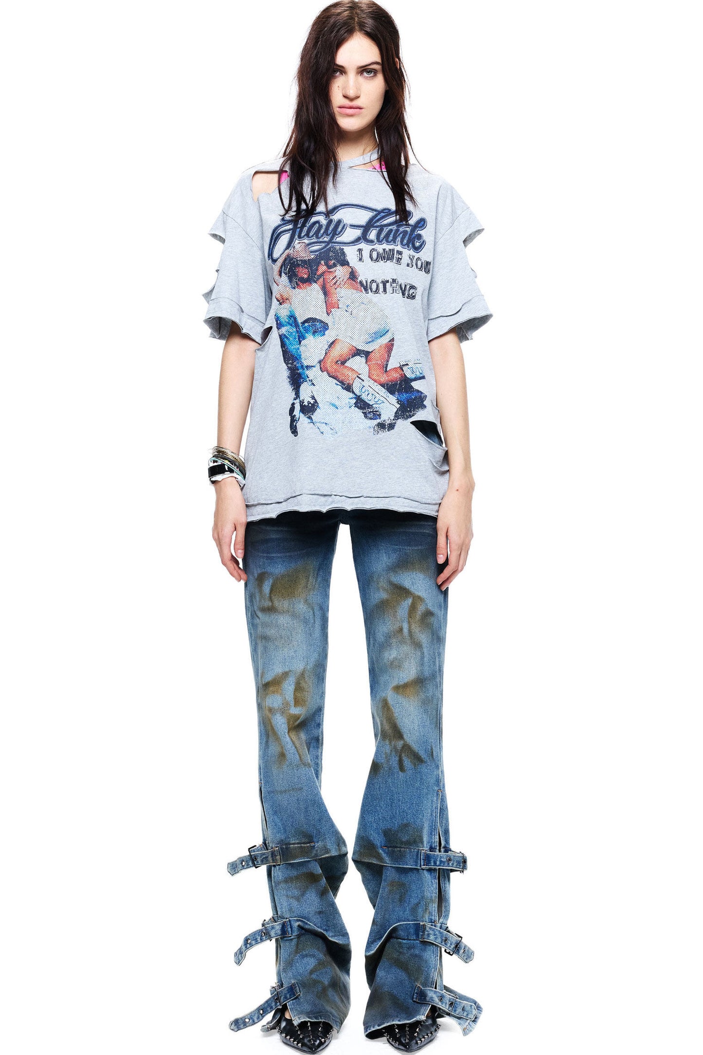 Hand-Torn Punk Back Hollow-Out Straps T-Shirt