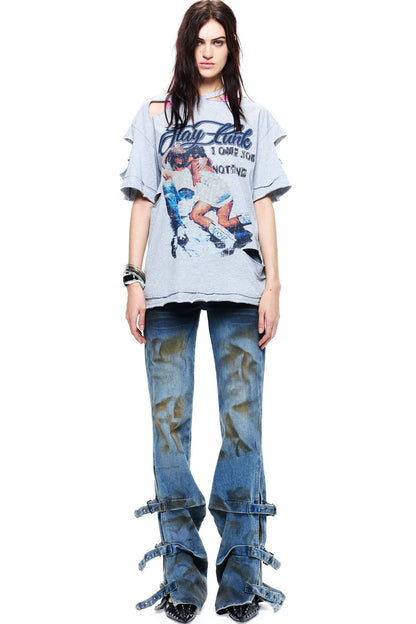 Hand-Torn Punk Back Hollow-Out Straps T-Shirt