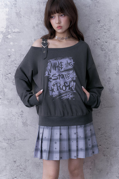 Graffiti Off-Shoulder Hoodie Dress