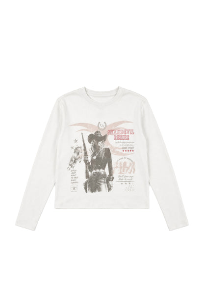 Distressed Digital Print Long Sleeve T-Shirt