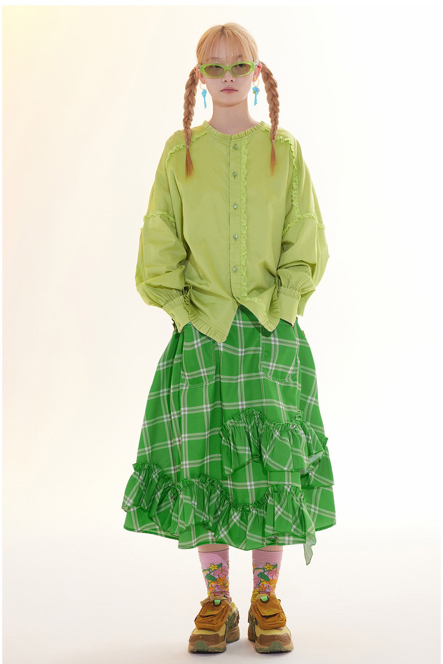Floral Plaid Ruffled Skirt