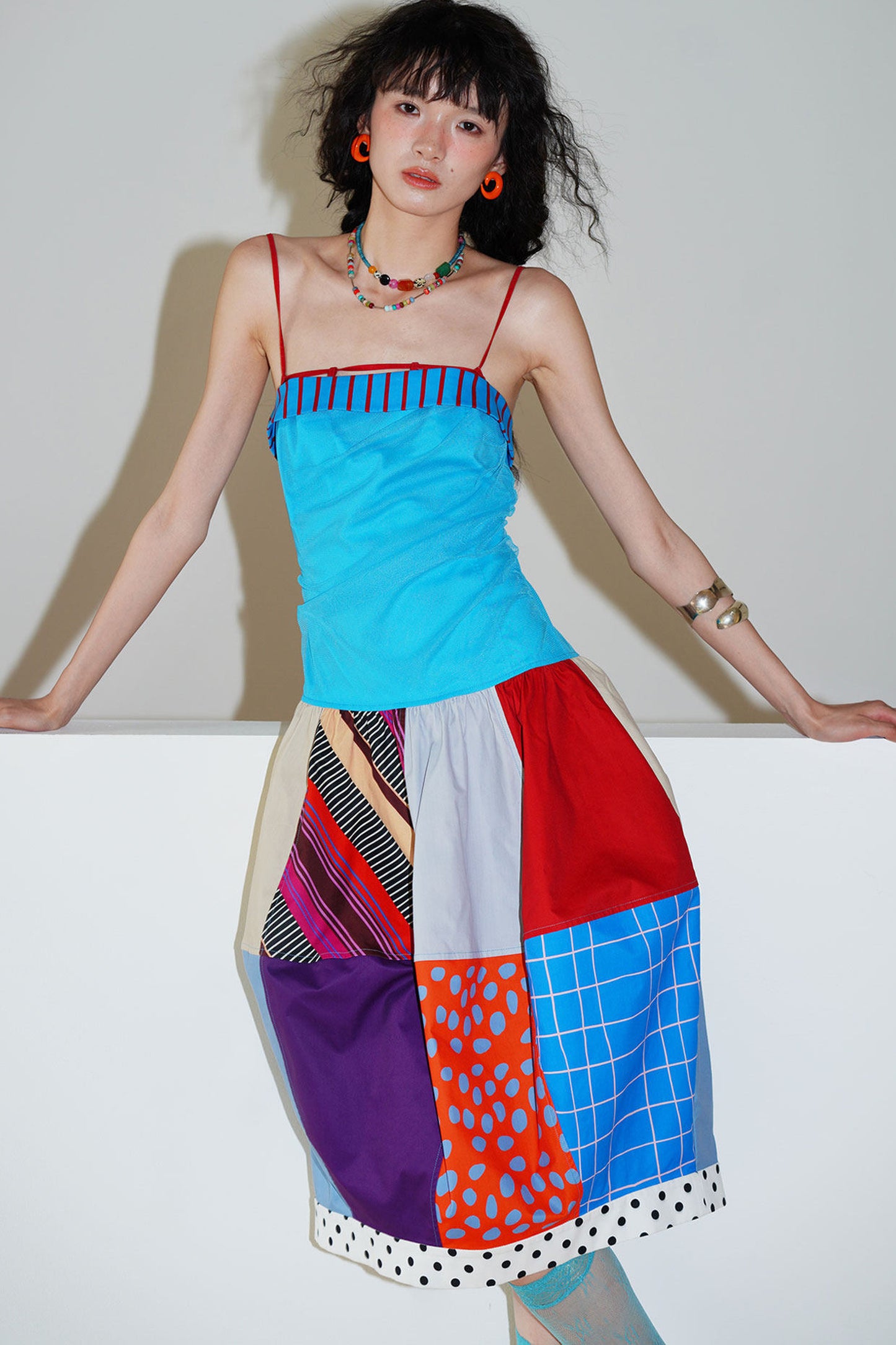 Patchwork Pleated Balloon Dress