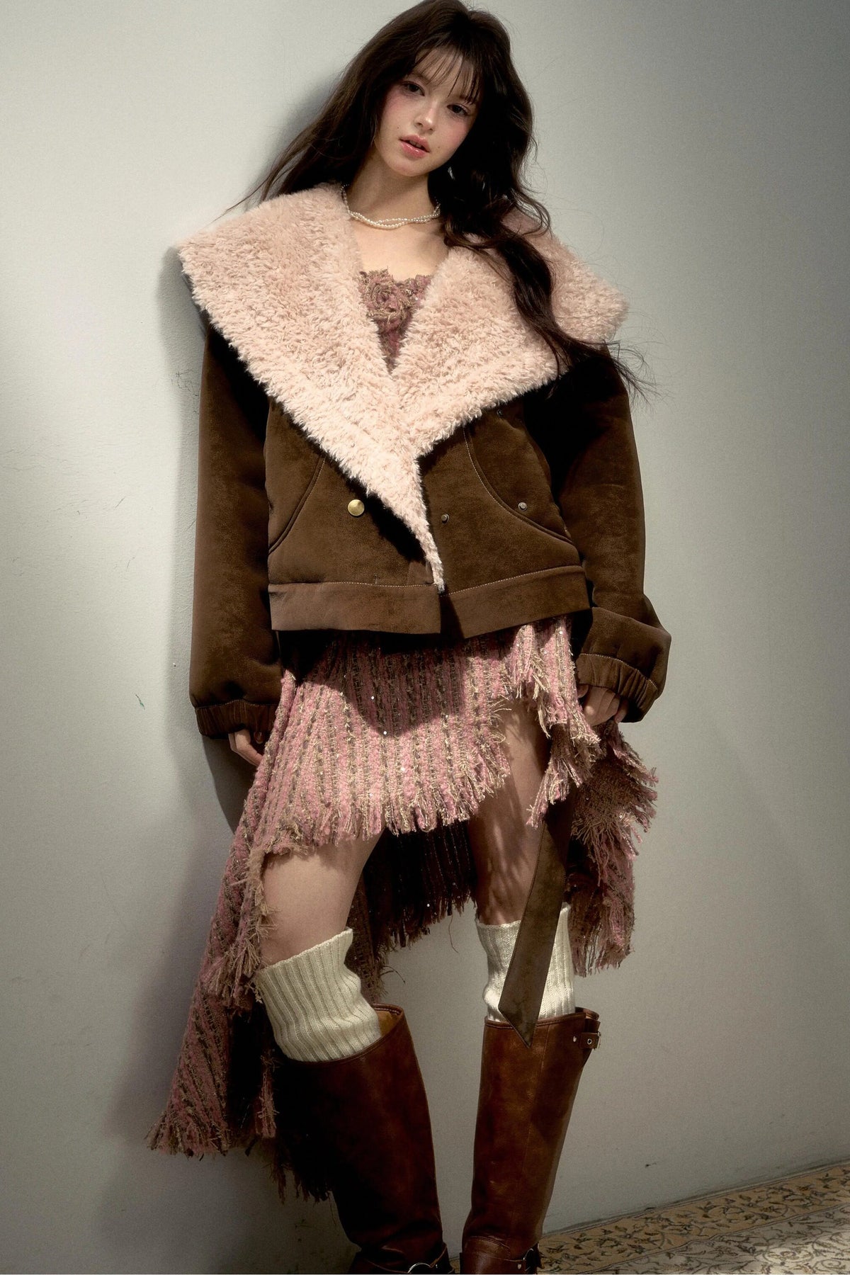 Suede Pink Fur Collar Jacket