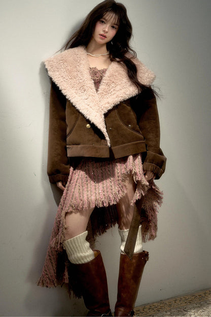 Suede Pink Fur Collar Jacket