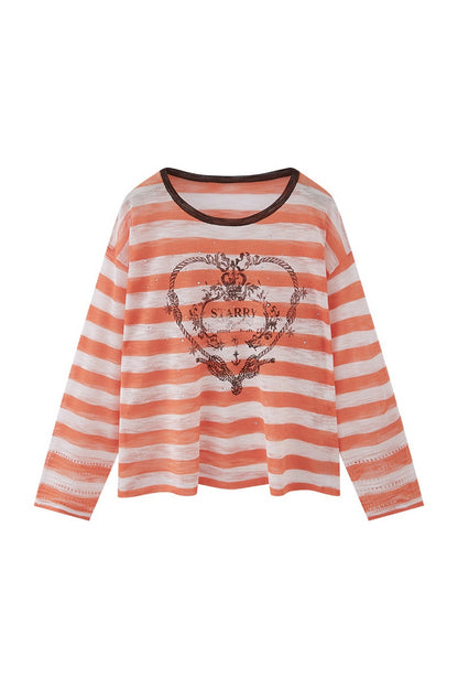 Knotted Heart Striped Knit Blouse