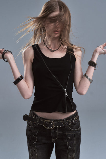 Black Camouflage Diagonal Zipper Two-Way Wear Camisole