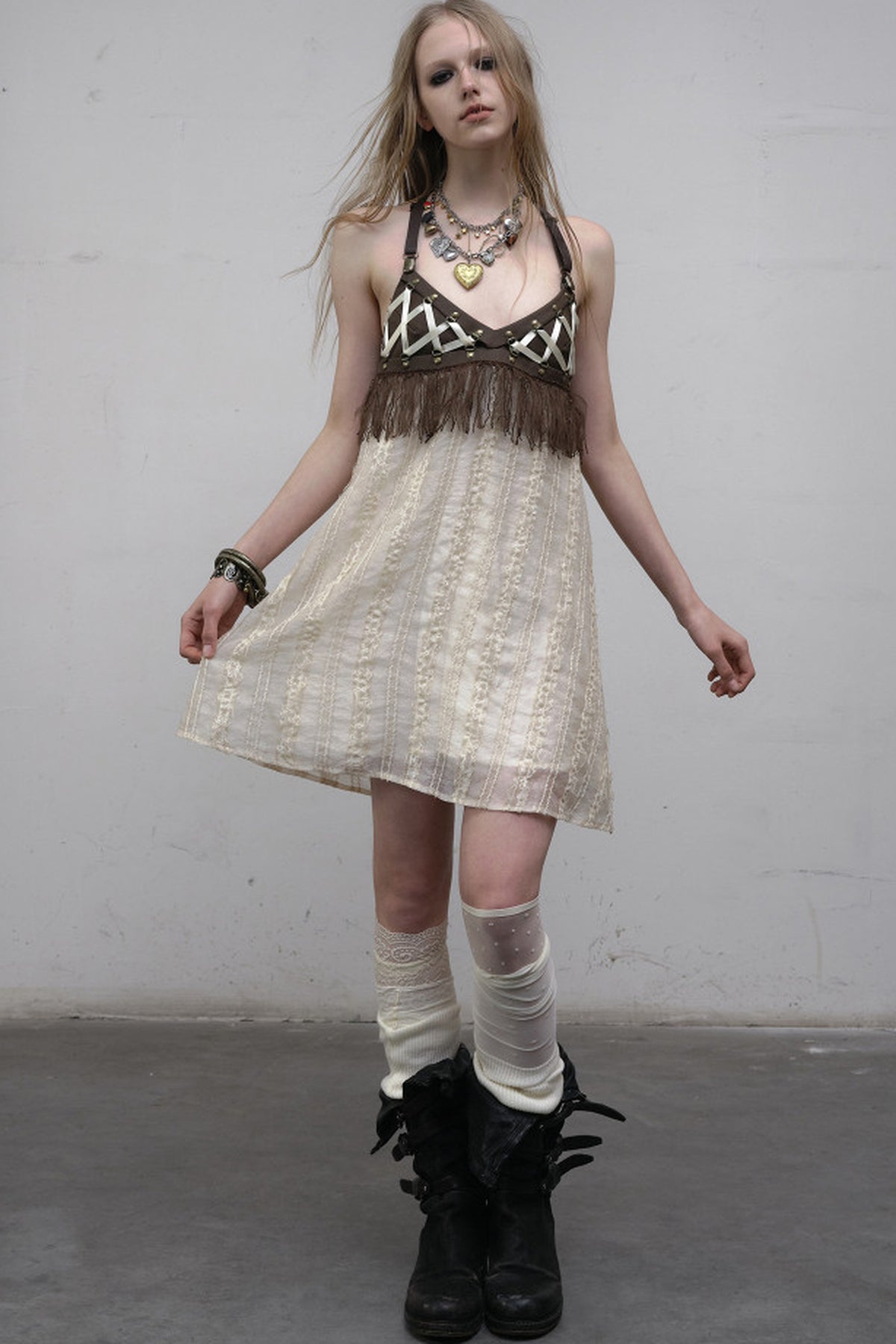 Fringe Leather Strap Camisole Dress