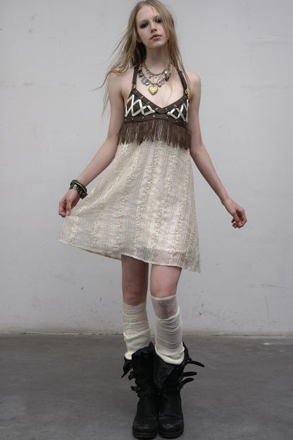 Fringe Leather Strap Camisole Dress