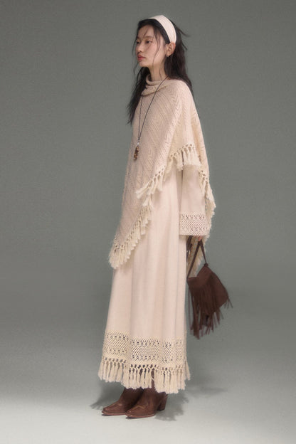 Tassel Knit Cape and Dress Set-Up