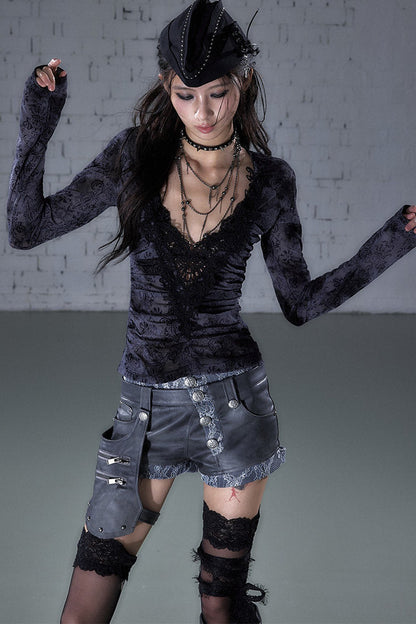 Asymmetrical Detachable Leather Shorts