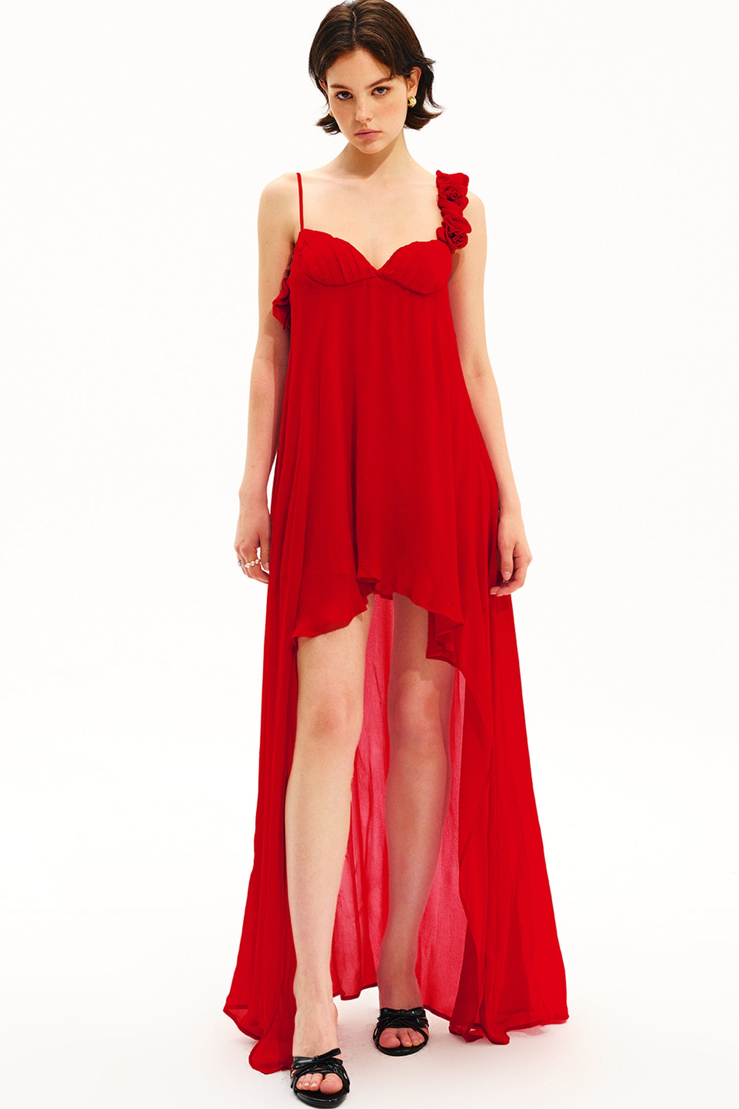 Hand-Stitched Rose Red Slip Dress