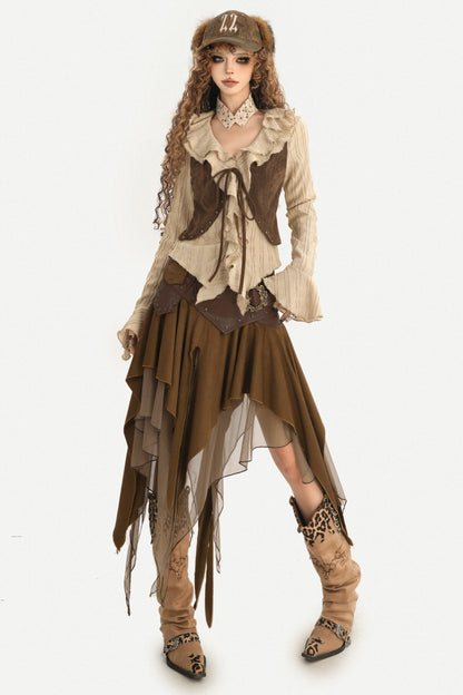 Ruffle Flared Sleeve Cardigan Shirt Top
