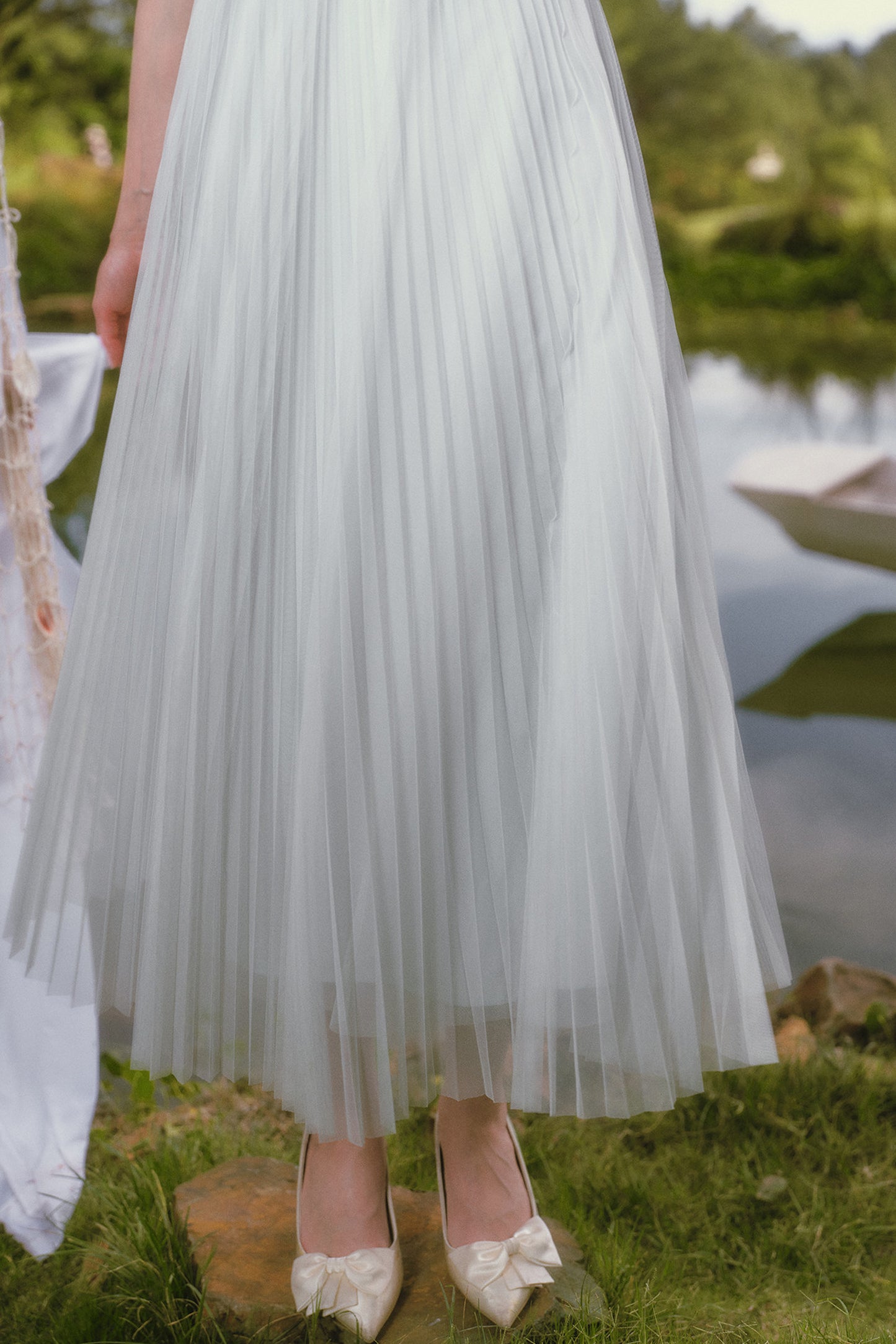 Pearl Shell Pleated Strap Dress