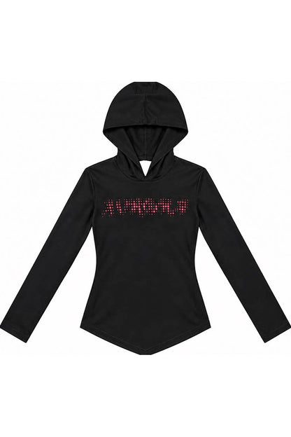 Black Lace Back Hooded Sweatshirt