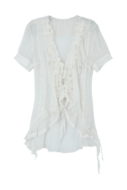 Textured Gauze Ruffled Blouse