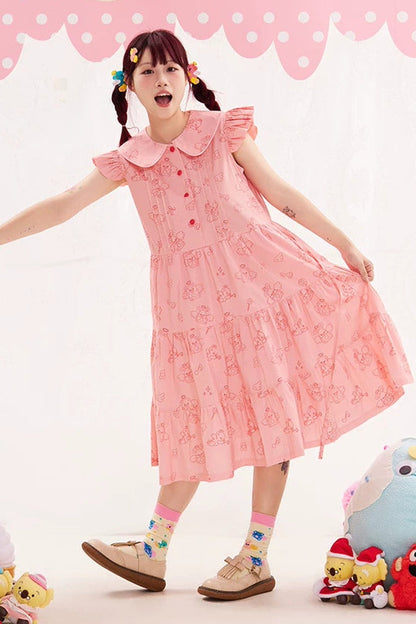 Flutter Sleeve Pink Dress