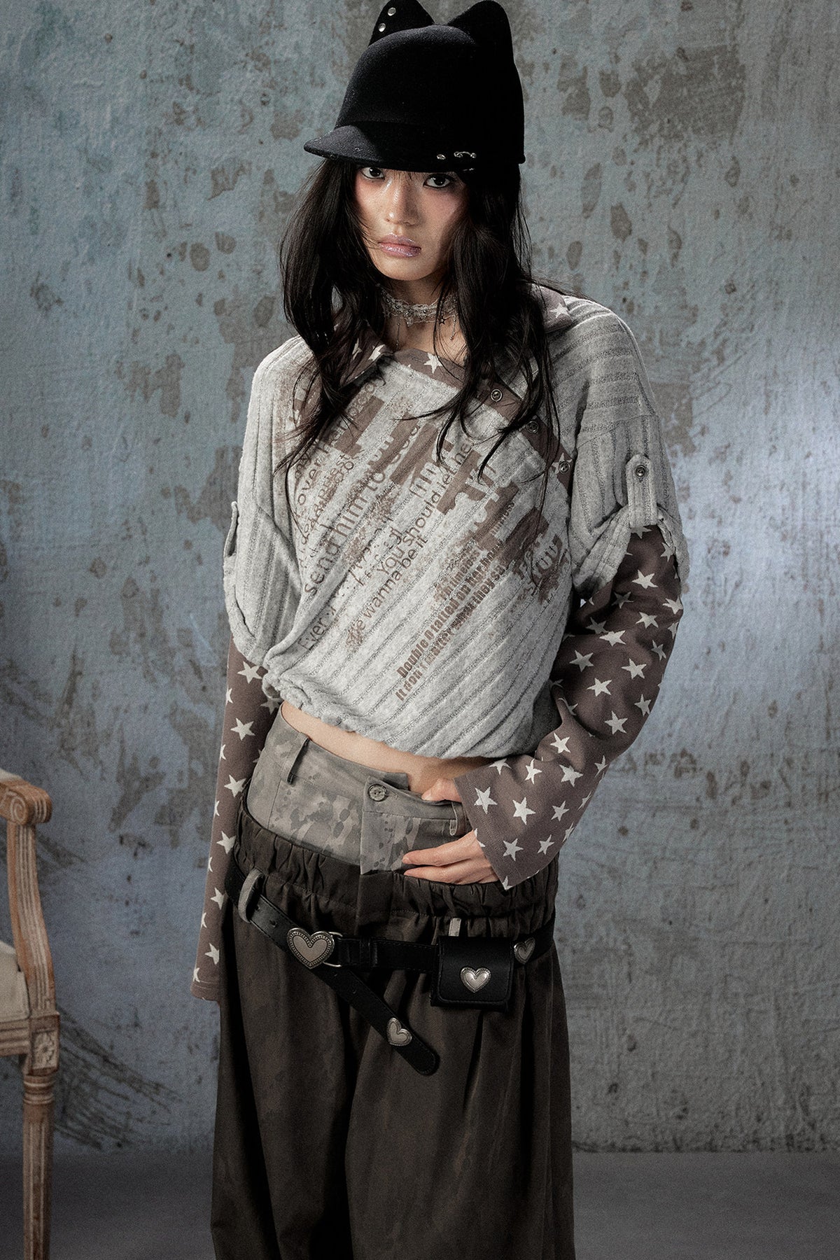 Asymmetrical Star Patchwork Long-Sleeve T-Shirt