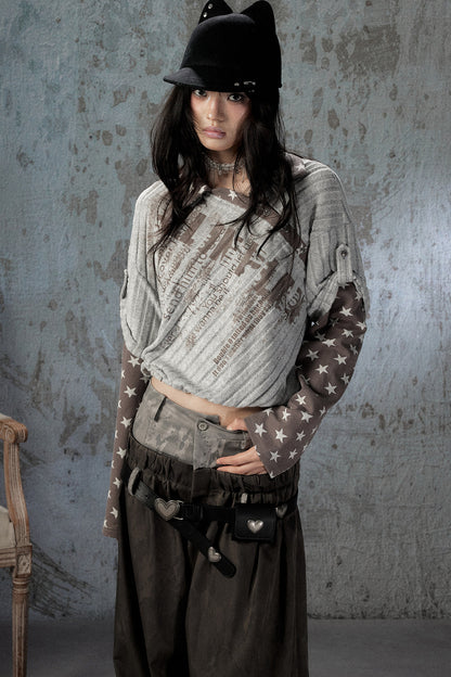 Asymmetrical Star Patchwork Long-Sleeve T-Shirt