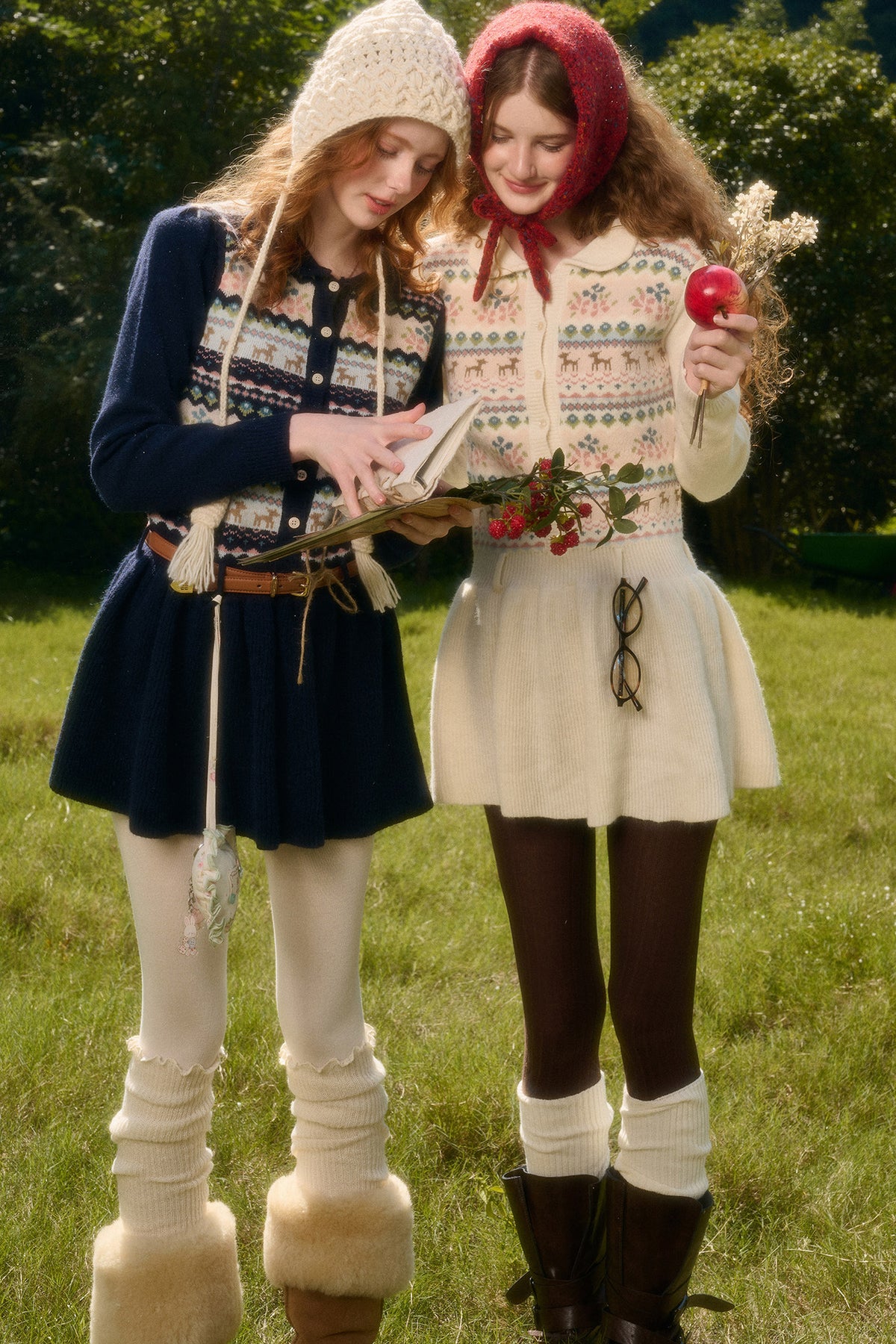 Plisseekleid mit Rentier-Fair-Isle-Muster
