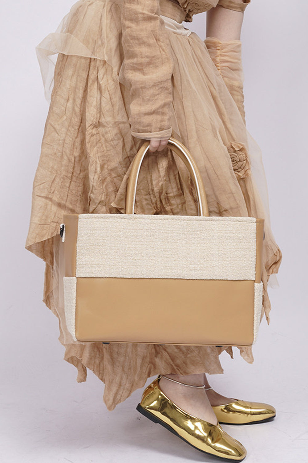 Y2K Leather Contrast Tote Bag