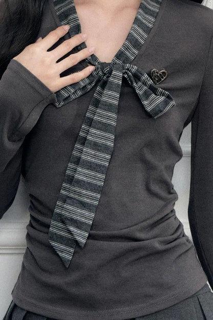 Bow Tie Knit Top and Skirt Set-Up