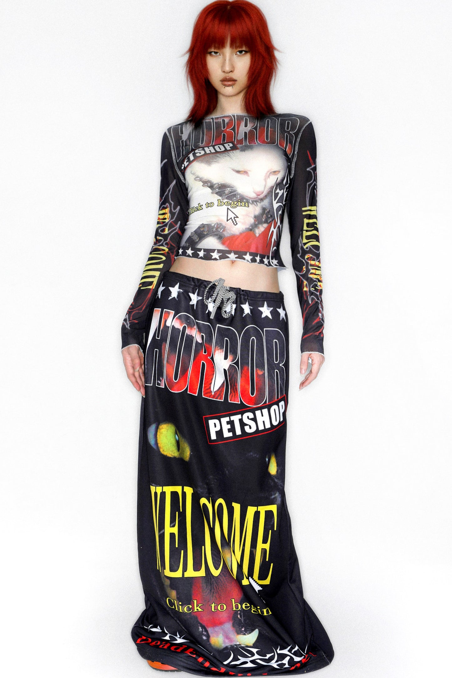 Y2K Graphic Long Sleeve Mesh Top