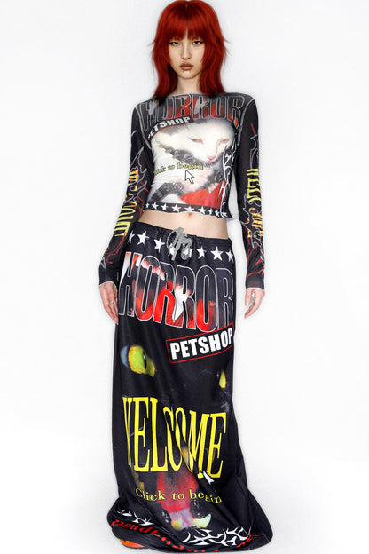 Y2K Graphic Long Sleeve Mesh Top