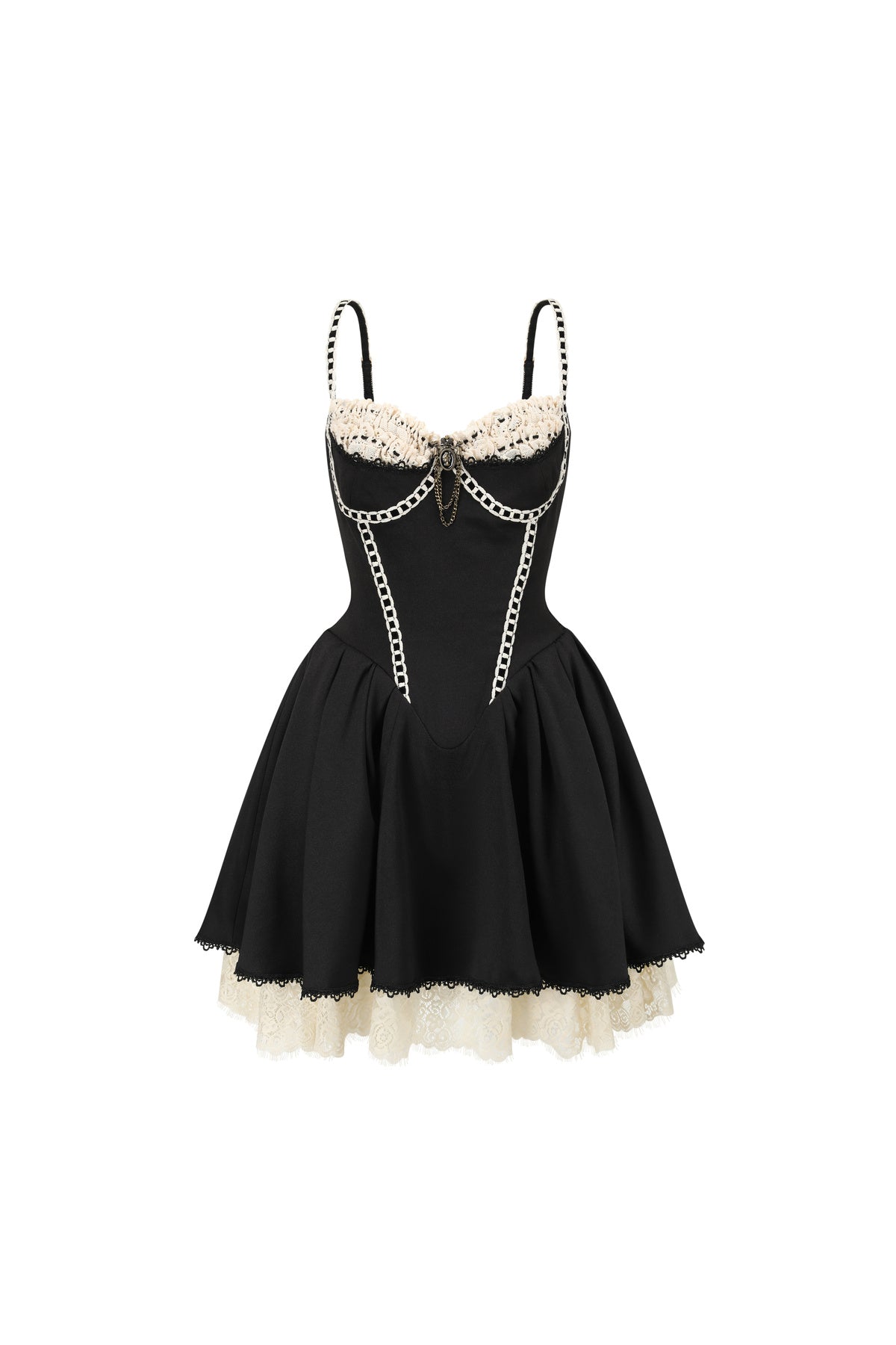 Black Boned Puff Strap Dress