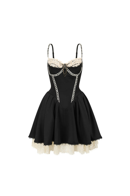 Black Boned Puff Strap Dress