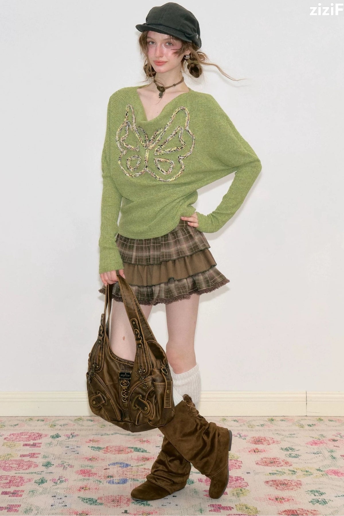 Brown Plaid Ruffled Skirt