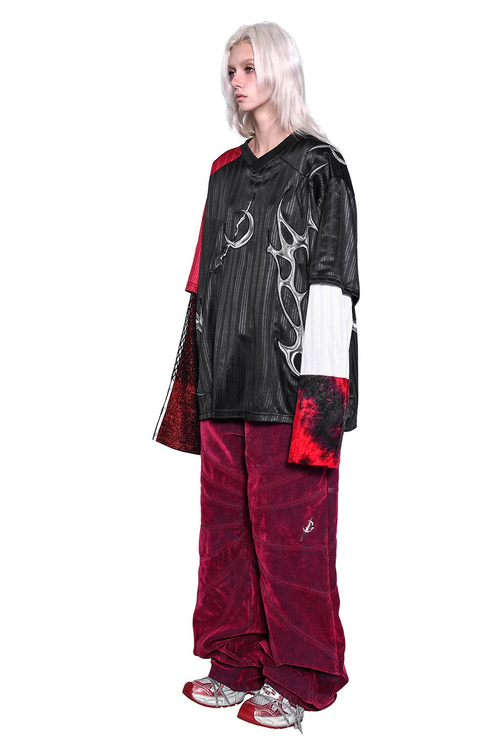 Red Ray Structure Velvet Loose Fit Jeans