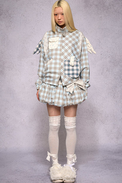 Jacke mit Engelsflügeln, Karomuster, Patchwork und Strass
