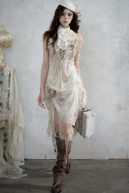 Retro Suede Embroidered Bustier Vest