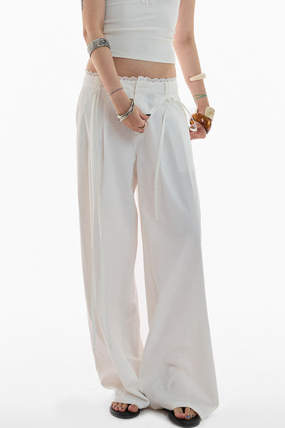 Lace Trim Pima Cotton Wide Leg Pants