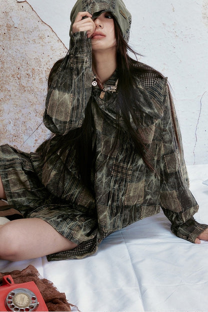 Blusa vintage effetto tie-dye a quadri