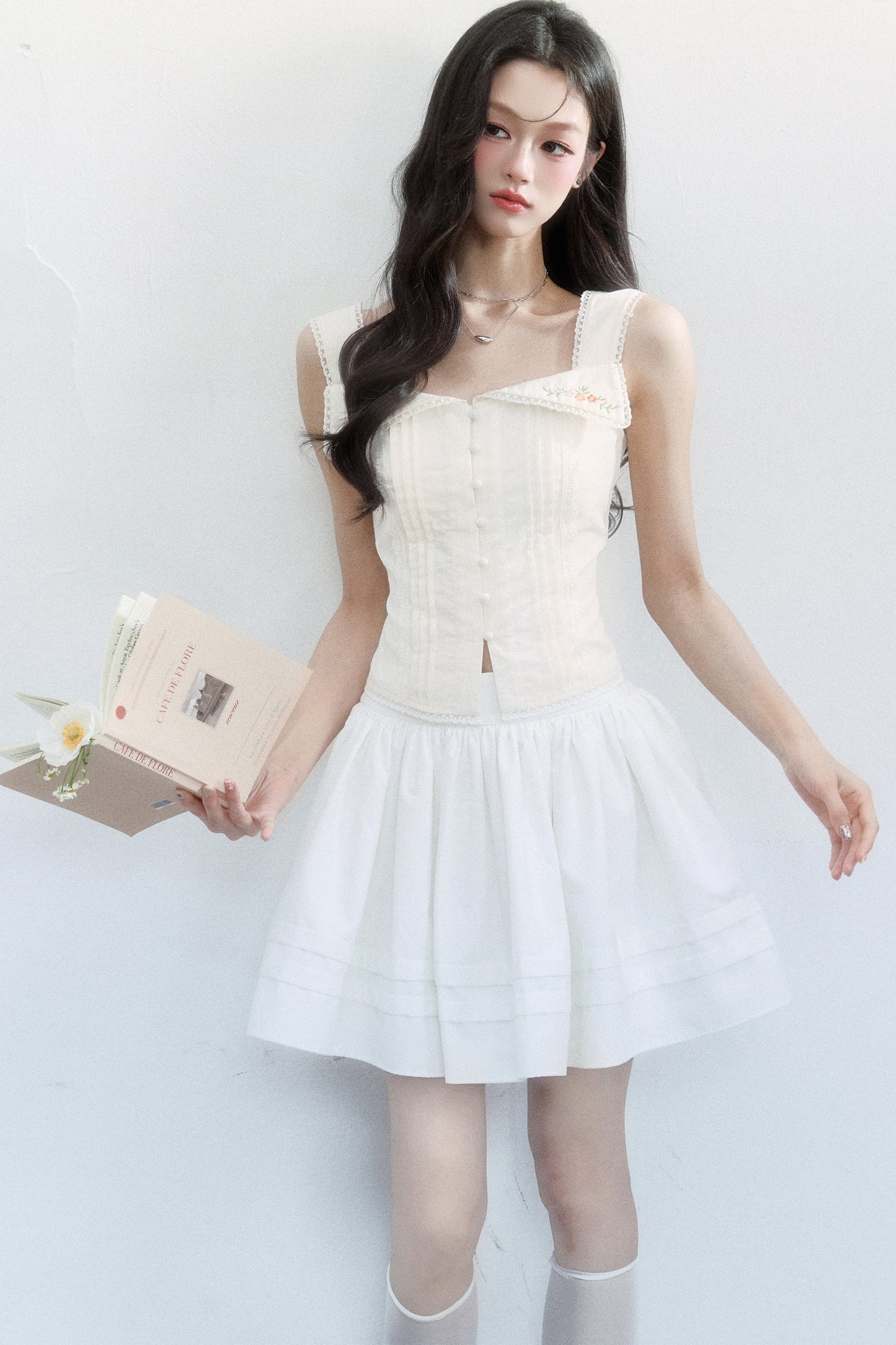 French Embroidered Square Neck Top