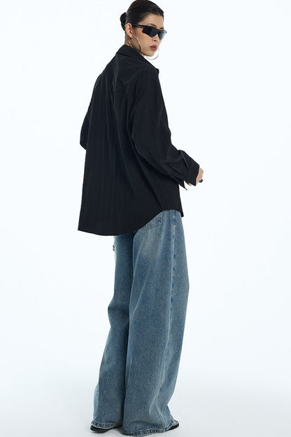 Asymmetrical Deconstructed Denim Wide-Leg Pants