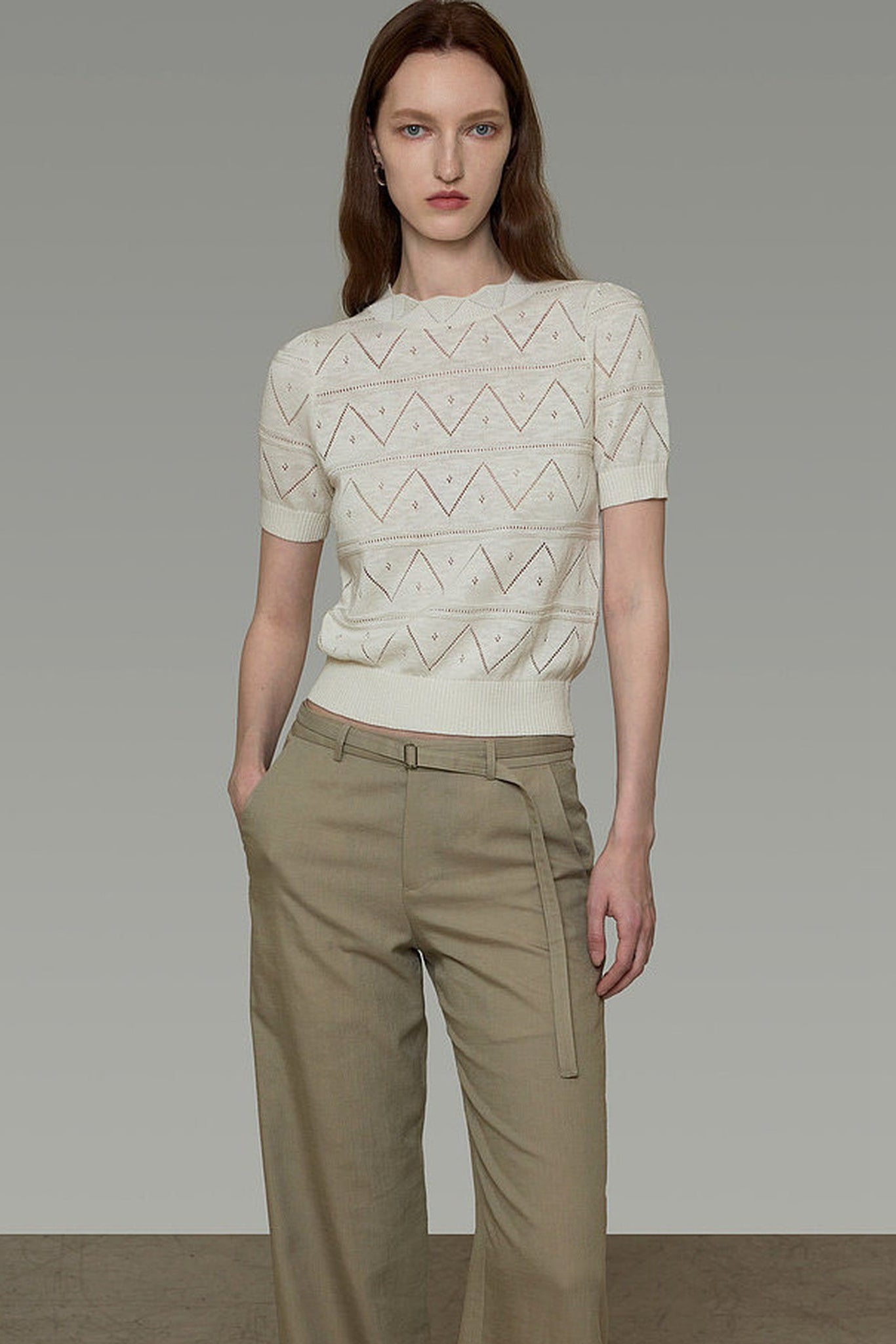Diamond Hollow Short Sleeve Blouse