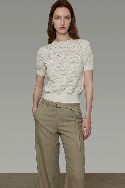 Diamond Hollow Short Sleeve Blouse