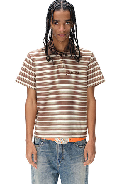 Retro Striped Embroidered Polo Shirt