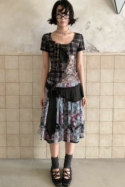 Cartoon Plaid Tie Top