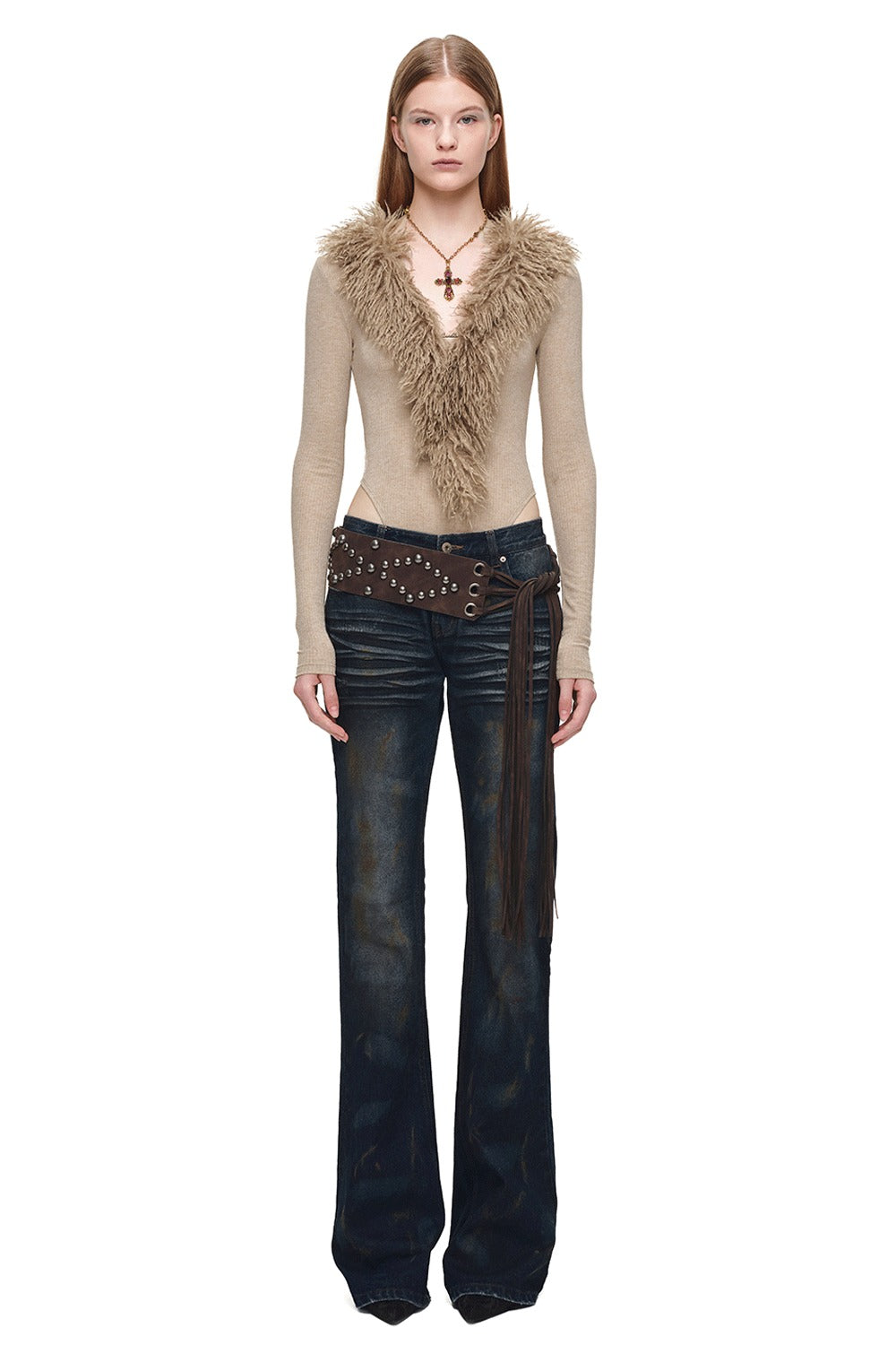 Studded Wide Strap Tassel Waist Cincher